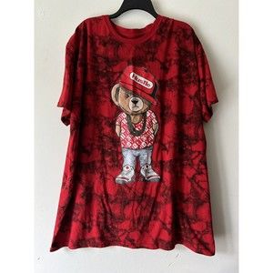 Hustle Bear Red Tie Dye Shirt Men's XXXXL 4XL Short Sleeve T-Shirt